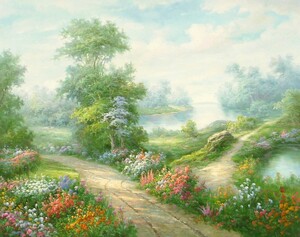 Art hand Auction Oil painting, Western painting, hand-painted painting (can be delivered with oil painting frame) F20 size American Garden 5, painting, oil painting, Nature, Landscape painting