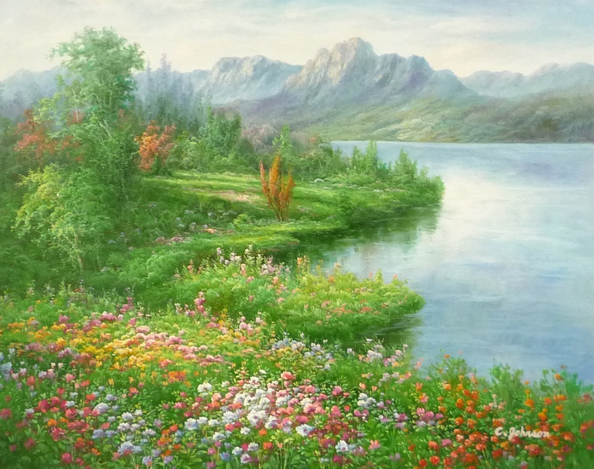 Peinture à l'huile, Peinture occidentale, tableau peint à la main (peut être livré avec cadre pour peinture à l'huile) F20 taille American Garden 4, peinture, peinture à l'huile, Nature, Peinture de paysage