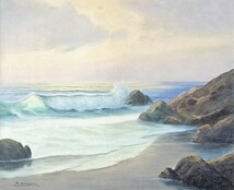ヨーロッパ絵画 肉筆油絵 F20号 フューバー作 「波 海 海景」 1_画像1