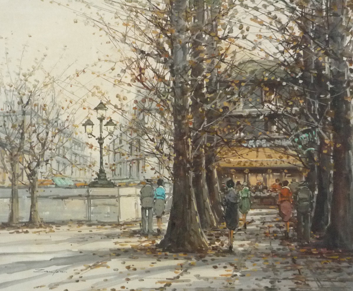 ヨーロッパ絵画 肉筆油絵 F12号 ザンピーニ作｢パリの街｣, 絵画, 油彩, 自然, 風景画