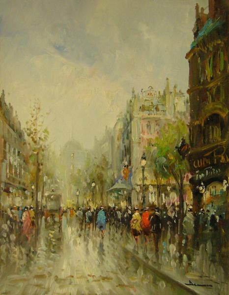 pintura europea, pintura al óleo (entrega enmarcada disponible), tamaño F6, Una esquina de la calle de París por Demoni, Cuadro, Pintura al óleo, Naturaleza, Pintura de paisaje