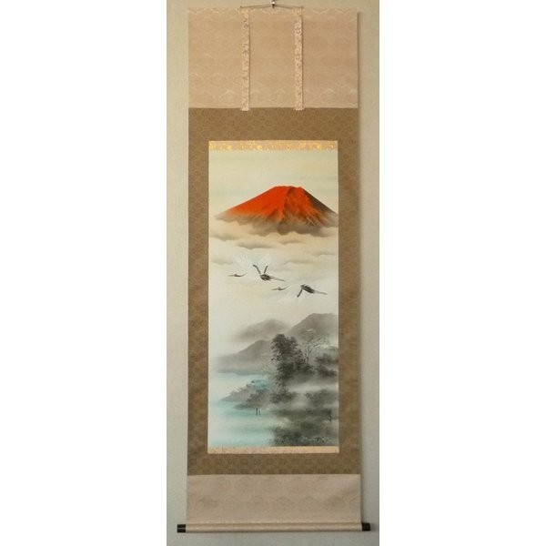 豊富なギフト 掛け軸 秀峰 です。 美品 掛軸 茶道具 軸装 希少 絹本 赤