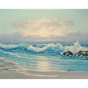 Art hand Auction Oil painting, Western painting, hand-painted oil painting, F6 size, Waves, Sea, Seascape -194-Special price-, Painting, Oil painting, Nature, Landscape painting