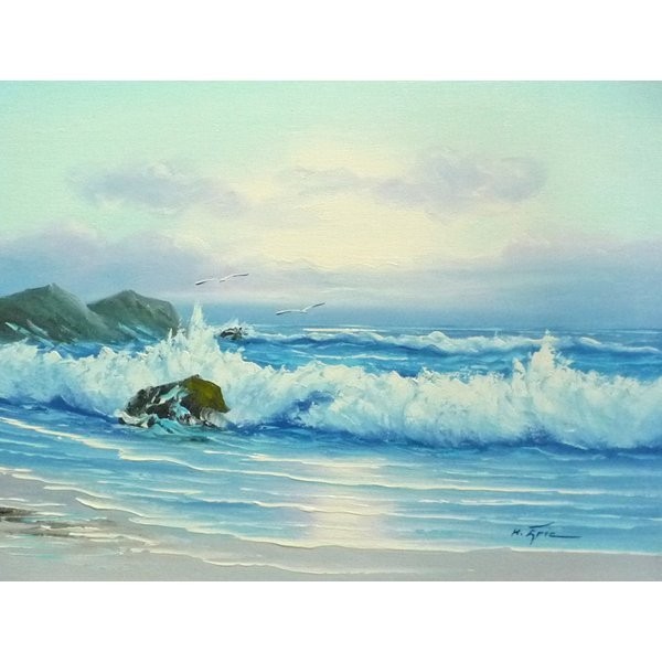 油彩画 洋画 肉筆油絵 F6号 ｢波 海 海景画｣-257-特価-, 絵画, 油彩, 自然, 風景画