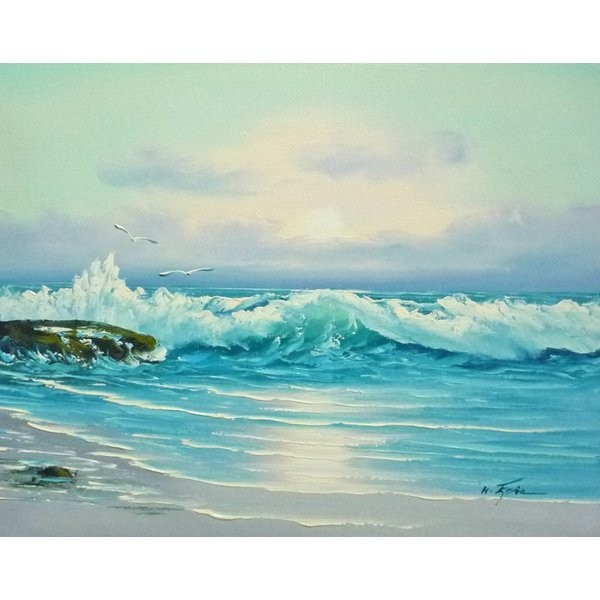 油彩画 洋画 肉筆油絵 F6号 ｢波 海 海景画｣-250-特価-, 絵画, 油彩, 自然, 風景画
