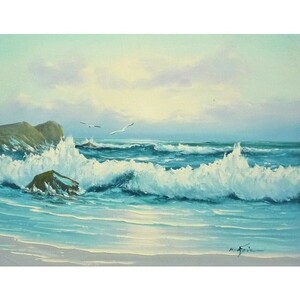 Art hand Auction 油彩画 洋画 肉筆油絵 F6号 ｢波 海 海景画｣-229-特価-, 絵画, 油彩, 自然, 風景画