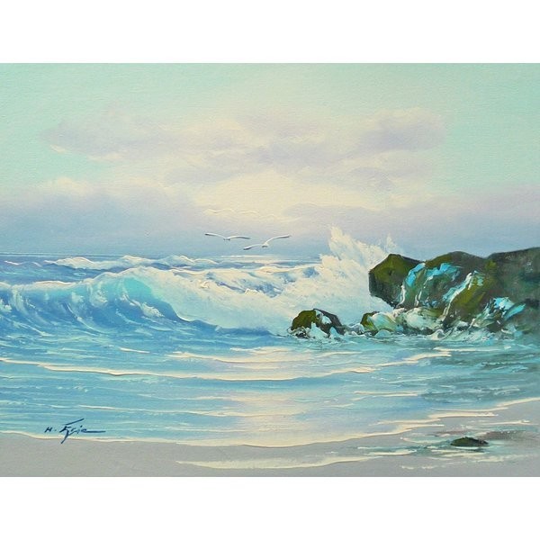油彩画 洋画 肉筆油絵 F6号 ｢波 海 海景画｣-217-特価-, 絵画, 油彩, 自然, 風景画