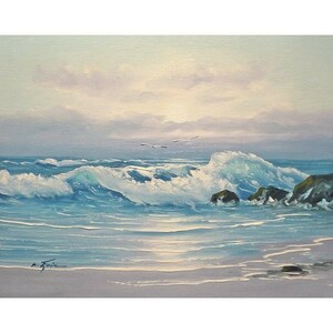 Art hand Auction Oil painting, Western painting, hand-painted oil painting, F6 size, Waves, Sea, Seascape -187-Special price-, Painting, Oil painting, Nature, Landscape painting