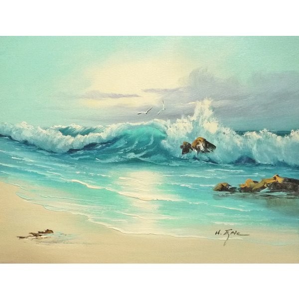 油彩画 洋画 肉筆油絵 F6号 ｢波 海 海景画｣-165-特価-, 絵画, 油彩, 自然, 風景画