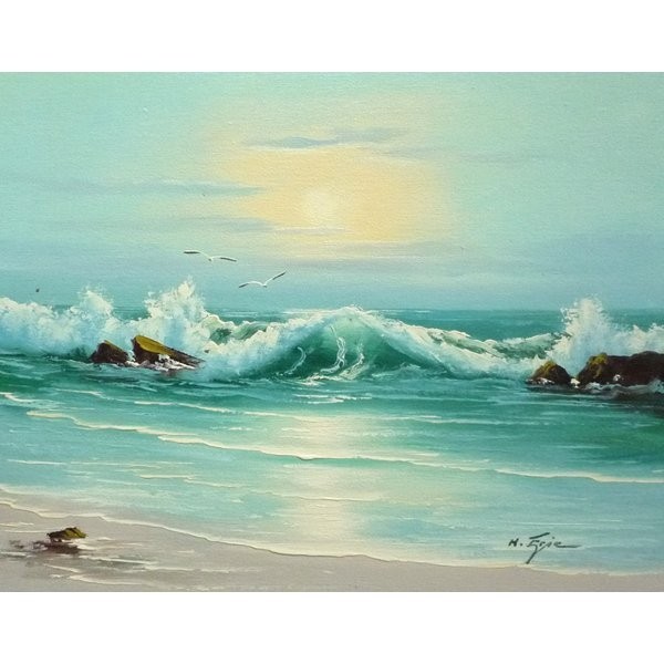 Oil painting, Western painting, hand-painted oil painting, F6 size, Waves, Sea, Seascape - 218 - Special price -, Painting, Oil painting, Nature, Landscape painting