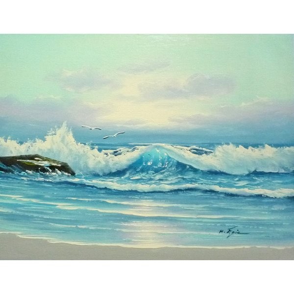 油彩画 洋画 肉筆油絵 F6号 ｢波 海 海景画｣-256-特価-, 絵画, 油彩, 自然, 風景画