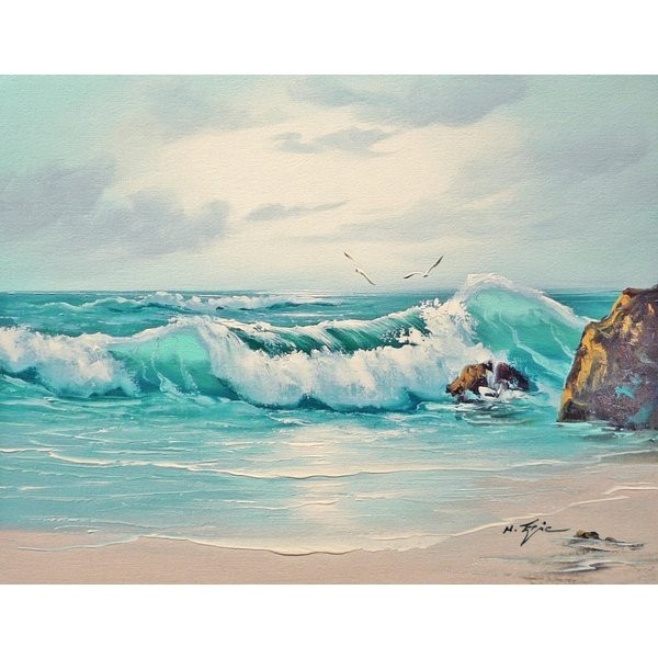 油彩画 洋画 肉筆油絵 F6号 ｢波 海 海景画｣-197-特価-, 絵画, 油彩, 自然, 風景画