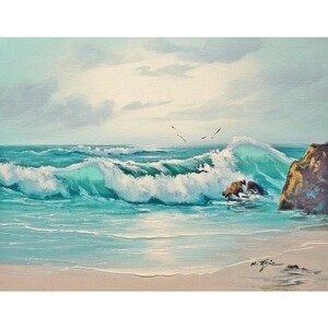 Art hand Auction 油彩画 洋画 肉筆油絵 F6号 ｢波 海 海景画｣-197-特価-, 絵画, 油彩, 自然, 風景画