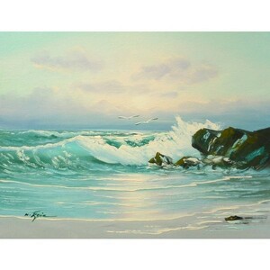 Art hand Auction 油彩画 洋画 肉筆油絵 F6号 ｢波 海 海景画｣-215-特価-, 絵画, 油彩, 自然, 風景画