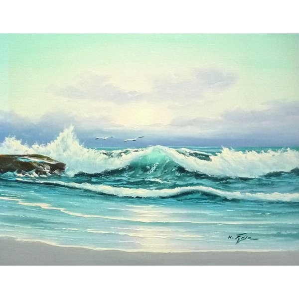 油彩画 洋画 肉筆油絵 F6号 ｢波 海 海景画｣-247-特価-, 絵画, 油彩, 自然, 風景画