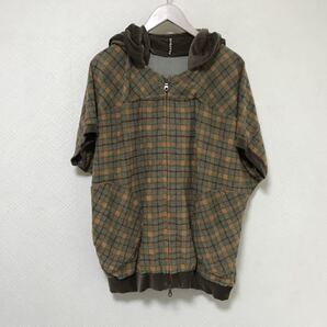 本物フラボアFRAPBOISベロアコットンパイル生地半袖パーカー茶ブラウンチェック柄レディース日本製1S