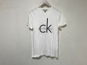 本物カルバンクラインジーンズCalvinkleinJEANSタイトコットンロゴプリント半袖Tシャツ白ホワイトメンズXS