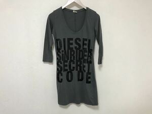 美品本物ディーゼルDIESELコットンストレッチプリント長袖ロングTシャツレディースグレーXXS