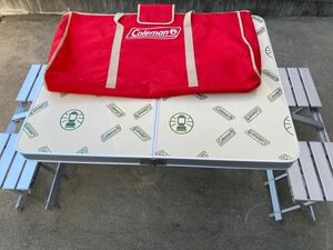 美品 廃盤 コールマン ピクニックテーブル 折りたたみテーブル 170-5809 収納ケース付き BBQ キャンプ イス 
