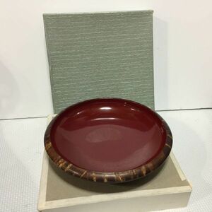 【中古 送料込】漆器 菓子盆 直径(約)21×高さ(約)3cm 元箱入り◆D5341