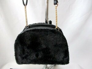 【O052】HK WORKS LONDON◇ファー ショルダーバッグ　BK　W26cm