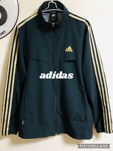 adidas アディダス ナイロンジャケット トラックジャケット ジャージ 3ストライプ ゴールドロゴ ナイロンパーカー