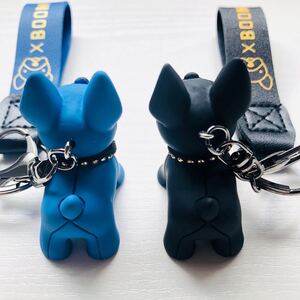 キーリング2個セツト キーホルダー ブラック ブルー ポメ ブル チワワフレブル チャーム