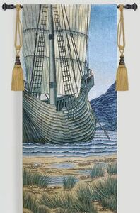 中世ヨーロッパ　帆船　壁掛けインテリア　ジャカード織り　タペストリー