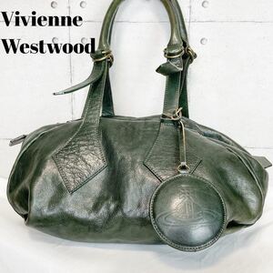 【人気】Vivienne Westwood ヴィヴィアン ウエストウッド レザー ミニボストン オーブ グリーン 緑 A4収納可