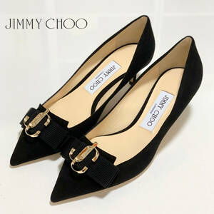 3268 unused Jimmy Choo suede JC Logo pumps black 