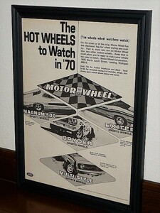 1970年 USA 70s vintage 洋書雑誌広告 額装品 Motor Wheel ホイール / 検索用 NHRA 店舗 看板 Magnum 500 Spyder Exiter Multi-Style (A4)