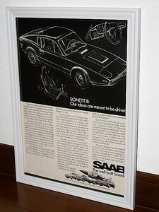 1970年 USA 70s vintage 洋書雑誌広告 額装品 SAAB Sonett サーブ ソネット /検索用 店舗 ガレージ 看板 ディスプレイ サイン 装飾(A4size)