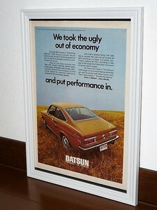 1971年 USA 70s vintage 洋書雑誌広告 額装品 Datsun 1200 ダットサン / 検索用 サニー B110 店舗 ガレージ 看板 サイン ディスプレイ (A4)