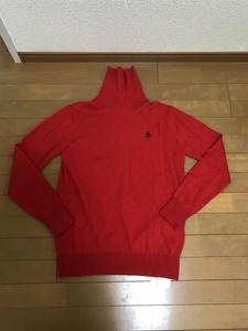 ★新品、カシミヤ100％Munsingwear【マンシングウェア】の赤色セーター★2万円即決★送料無料★Lサイズ、ゴルフウエア、カシミア100％