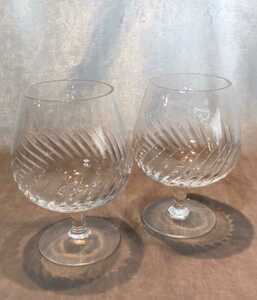 【ガラス工芸品】ブランデーグラス2個セット クリスタルガラス カットガラス ディスプレイ用品 インテリア用品 骨董品 アンティーク