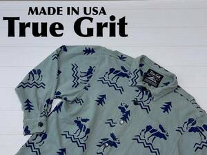 ☆送料無料☆ True Grit トゥルーグリット 古着 アメリカ製 裏起毛 総柄 シャツ ジャケット ムース ヘラジカ メンズ M トップス 中古 即決