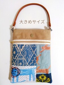 スマホポーチ 大きめ ハンドメイド ミナペルホネン パッチワーク 刺繍 帆布 ショルダーバッグ