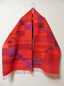 裂き織り　裂織　木綿の赤　テキスタイル　ネパールシルク糸　◇飛び石模様　 ハンドメイド