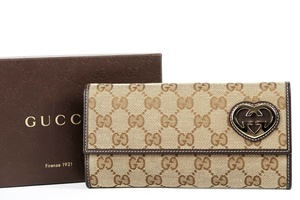 【新品同様・未使用】GUCCI グッチ GG シマ 二つ折り長財布 ベージュ系 245723・534563【KM15】