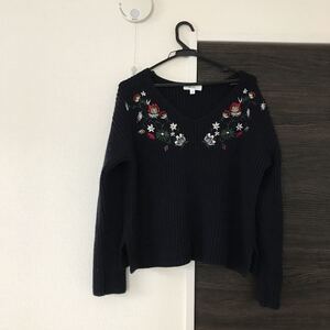 秋冬物ニコアンドゆったりニット着丈57身幅50サイズ3niko andネイビー色