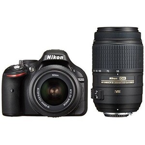 中古 １年保証 美品 Nikon D5200 18-55mm 55-300mm VR ブラック ダブルズームキット