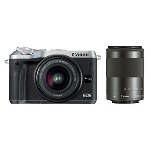 б/у 1 год гарантия прекрасный товар Canon EOS M6 двойной zoom комплект 15-45mm IS STM + 55-200mm IS STM серебряный 