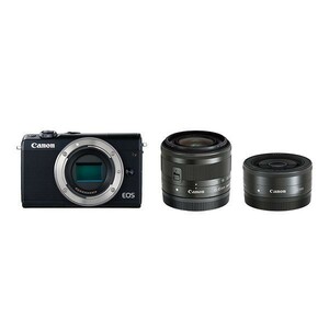 中古 １年保証 美品 Canon EOS M100 ダブルレンズキット 15-45mm IS STM + 22mm F2 STM ブラック