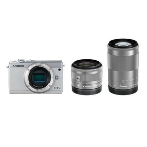 中古 １年保証 美品 Canon EOS M100 ダブルズームキット 15-45mm IS STM + 55-200mm IS STM ホワイト