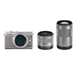 中古 １年保証 美品 Canon EOS M100 ダブルズームキット 15-45mm IS STM + 55-200mm IS STM グレー