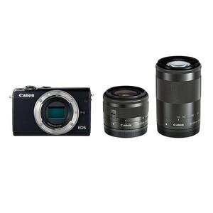 中古 １年保証 美品 Canon EOS M100 ダブルズームキット 15-45mm IS STM + 55-200mm IS STM ブラック