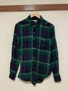 ki857 American Eagle проверка рубашка с длинным рукавом XS женский темно-синий / зеленый The Boy Friend Fit 