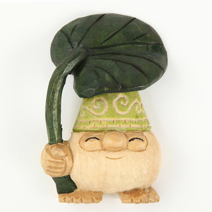 木彫り民芸品 幸せを呼ぶ小人の神さま コロポックル マグネット 爺帽子黄緑 手彫り アイヌ 民族 北海道土産