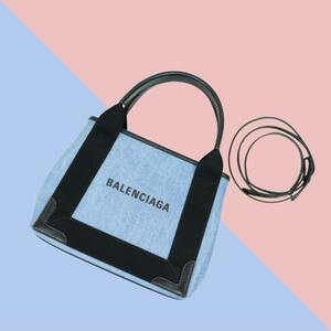 حقيبة Good Condition Balenciaga باللون الكحلي Hippo XS 2WAY من قماش الدنيم (01031), أسنان, بالنسياغا, حقيبة, حقيبة