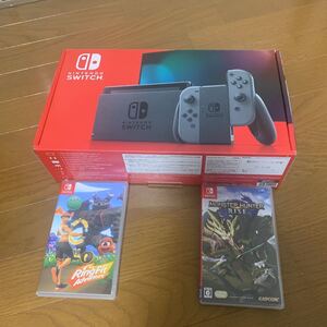 Nintendo Switchグレー、リングフィット、モンスターハンターライズのセット